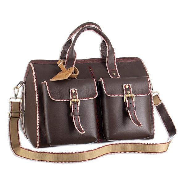 Alternate image for Stitch-Trim Leather Travel Bag with Handwoven Wool Accent Explorer Journey