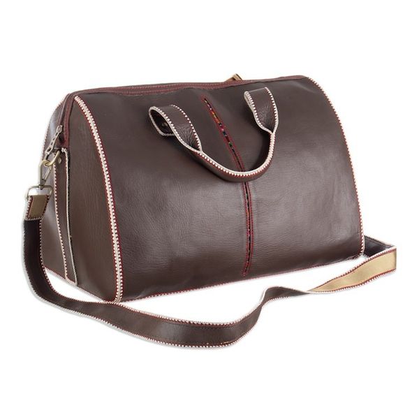 Alternate image for Stitch-Trim Leather Travel Bag with Handwoven Wool Accent Explorer Journey
