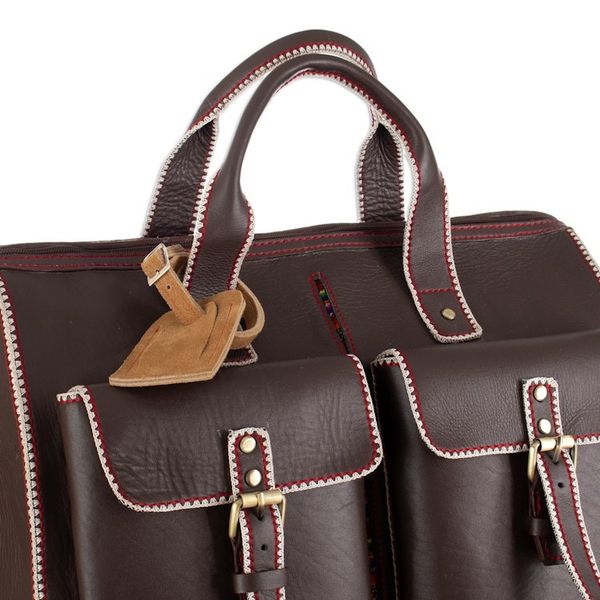Alternate image for Stitch-Trim Leather Travel Bag with Handwoven Wool Accent Explorer Journey