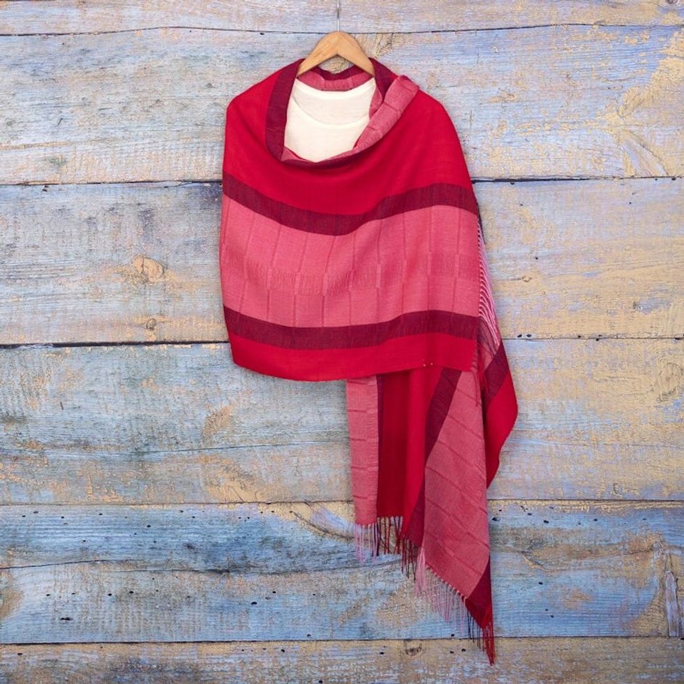 Soft 100 Baby Alpaca Shawl Handwoven in Pink and Fuchsia 'Life in Rose'