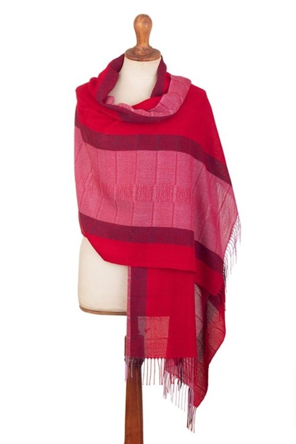 Alternate image for Soft 100 Baby Alpaca Shawl Handwoven in Pink and Fuchsia Life in Rose