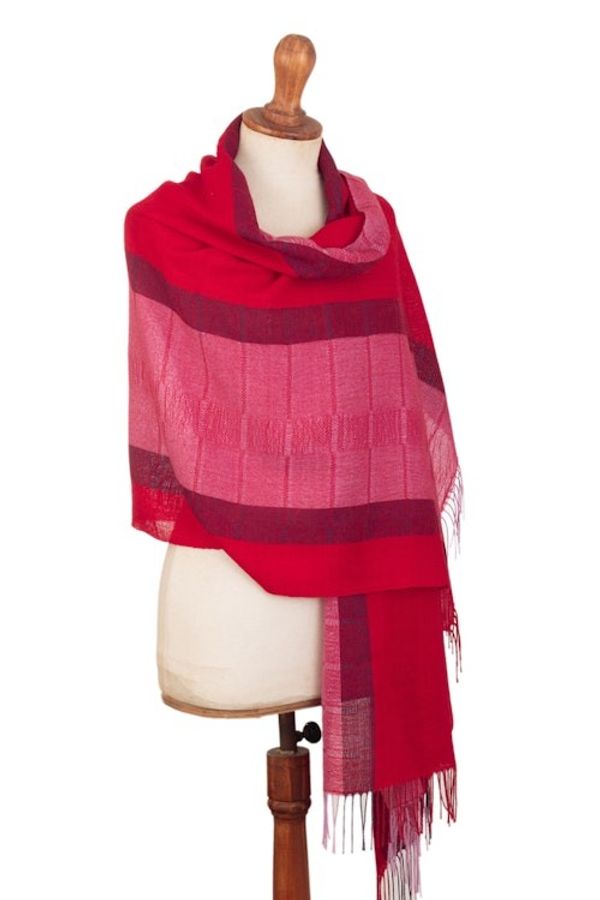 Alternate image for Soft 100 Baby Alpaca Shawl Handwoven in Pink and Fuchsia Life in Rose