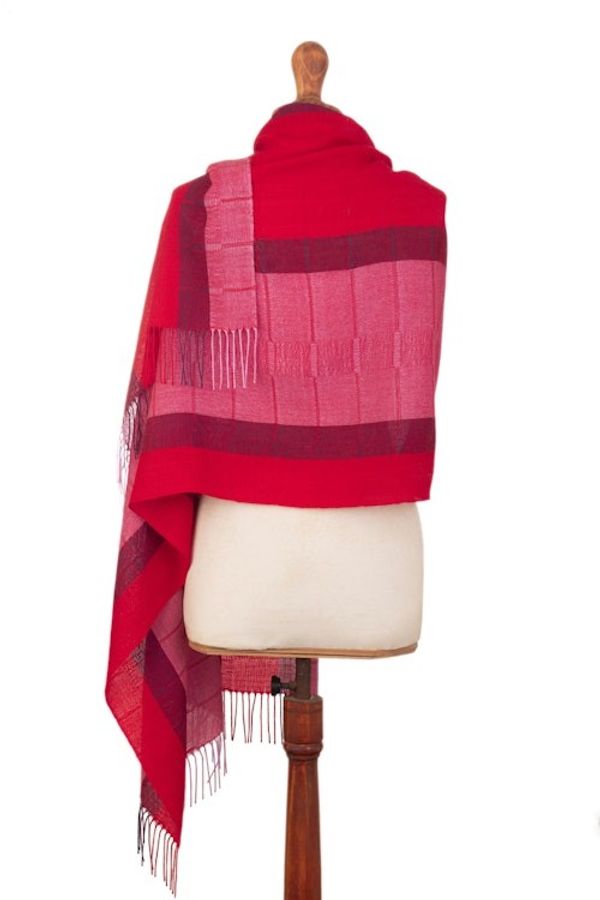 Alternate image for Soft 100 Baby Alpaca Shawl Handwoven in Pink and Fuchsia Life in Rose