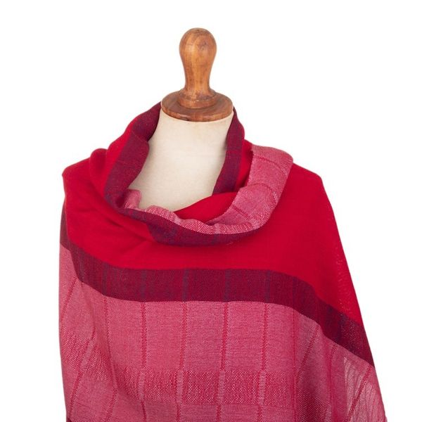 Alternate image for Soft 100 Baby Alpaca Shawl Handwoven in Pink and Fuchsia Life in Rose