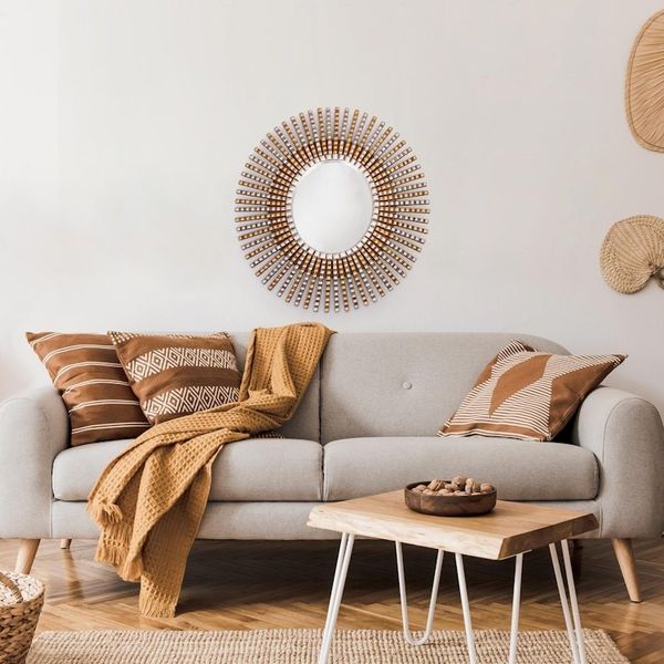 Alternate image for Wood Wall Mirror with Bronze Leaf Handcrafted in Peru Sacred Sun