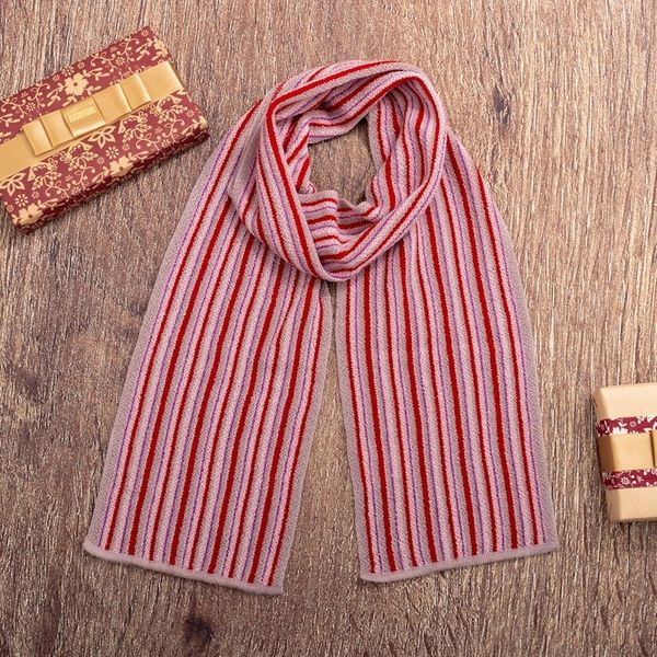 Alternate image for Soft Striped 100 Alpaca Scarf in Poppy and Amethyst Hues Poppy Paths