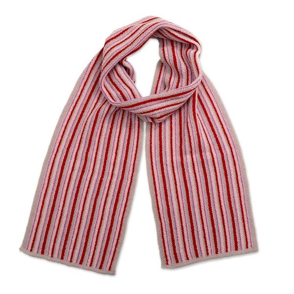 Alternate image for Soft Striped 100 Alpaca Scarf in Poppy and Amethyst Hues Poppy Paths