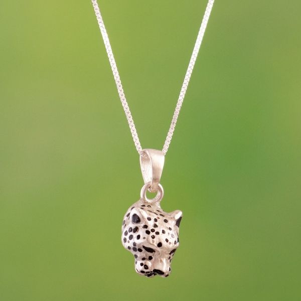 Alternate image for Jaguar Sterling Silver Pendant Necklace Courage Deity