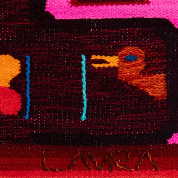 Alternate image for Handwoven Duck and Flower-Themed Fuchsia Wool Tapestry Orchard Ducks