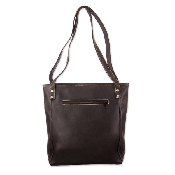 Alternate image for Leather Shoulder Bag in Black with Handwoven Accent Round Mosaics