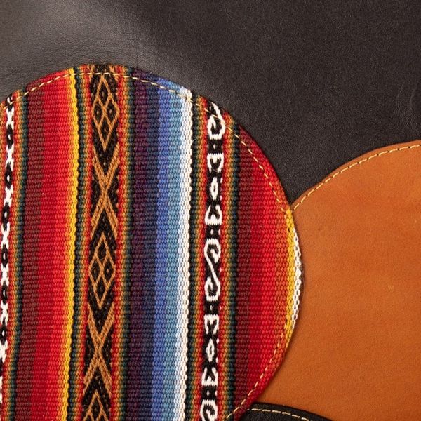 Alternate image for Leather Shoulder Bag in Black with Handwoven Accent Round Mosaics