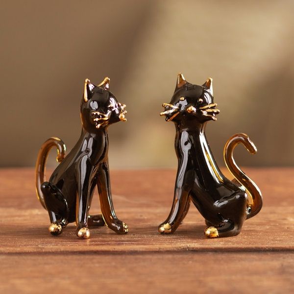 Alternate image for Pair of Gilded Amber Blown Glass Cat Figurines from Peru Magical Felines