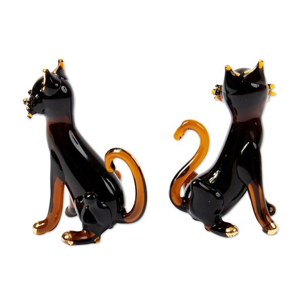 Alternate image for Pair of Gilded Amber Blown Glass Cat Figurines from Peru Magical Felines