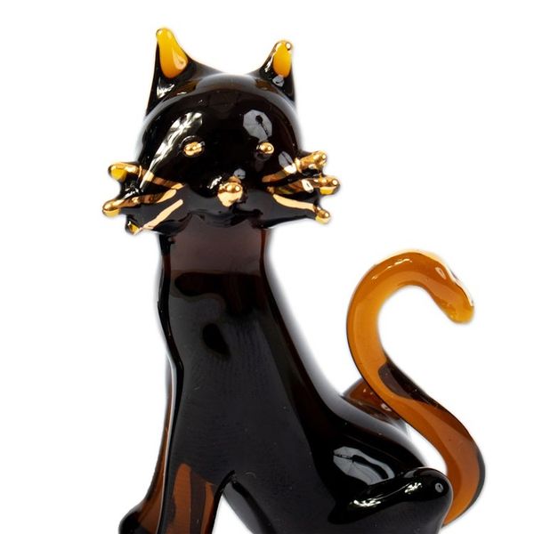 Alternate image for Pair of Gilded Amber Blown Glass Cat Figurines from Peru Magical Felines