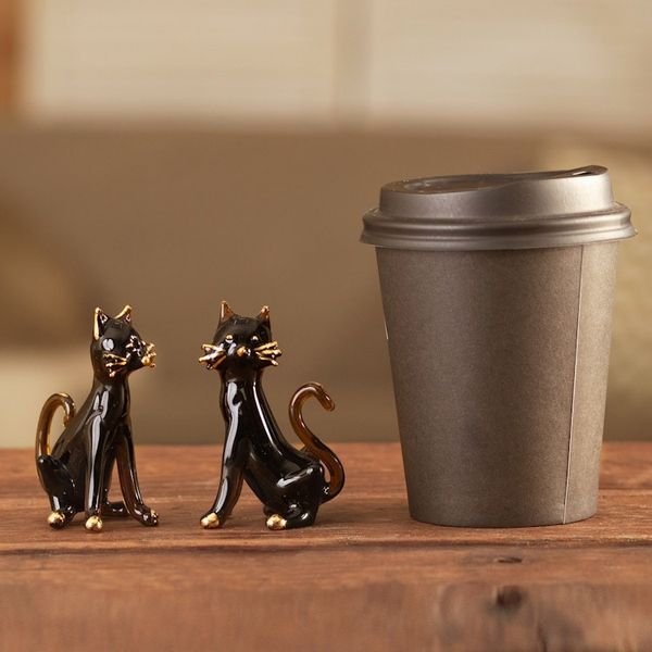 Alternate image for Pair of Gilded Amber Blown Glass Cat Figurines from Peru Magical Felines