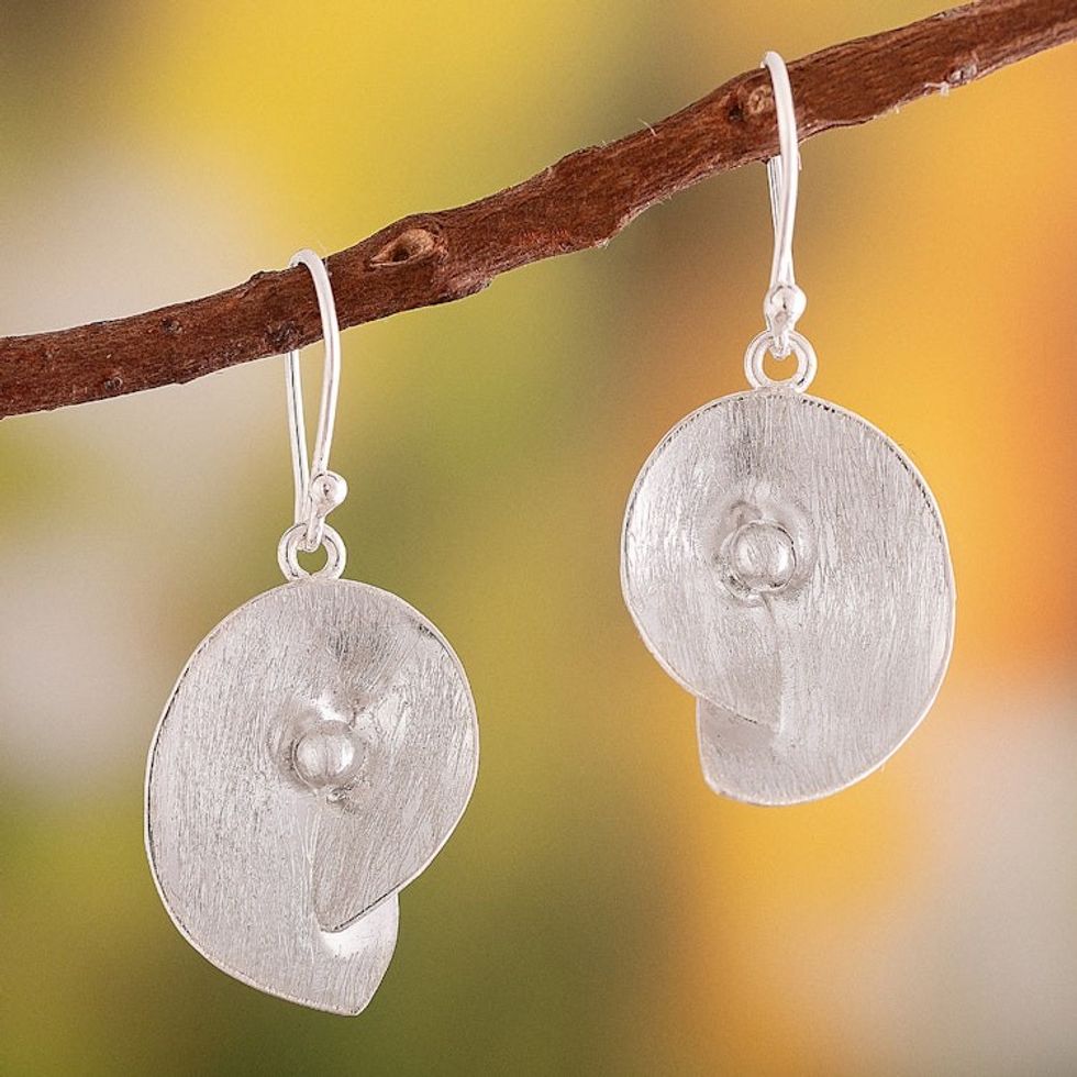 Abstract Leaf-Themed Sterling Silver Dangle Earrings 'Modern Essence'