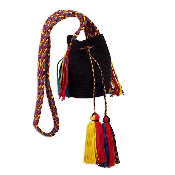 Alternate image for Crocheted Sling Bag in Black with Tassels from Colombia Wayuu Charm
