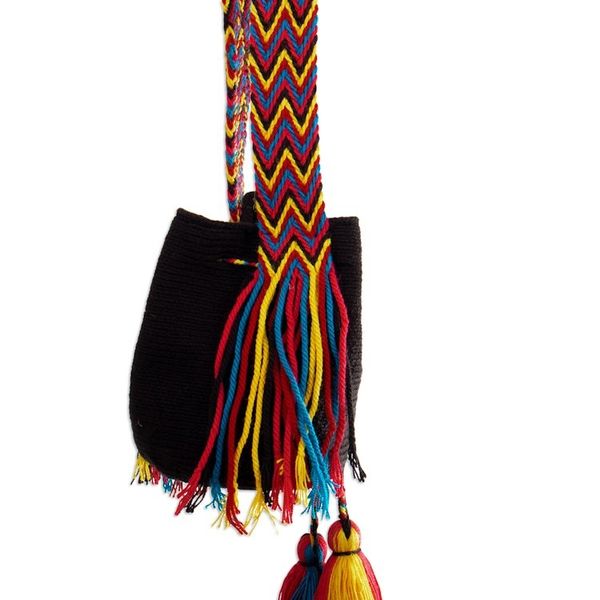 Alternate image for Crocheted Sling Bag in Black with Tassels from Colombia Wayuu Charm