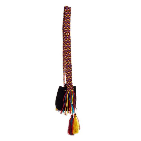 Alternate image for Crocheted Sling Bag in Black with Tassels from Colombia Wayuu Charm