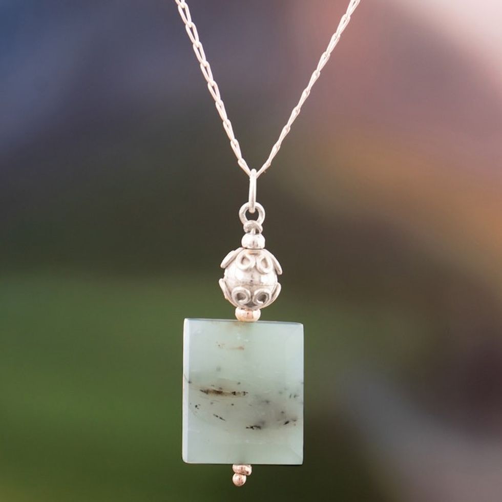 Sterling Silver Necklace with Square Opal Pendant from Peru 'Andean Breeze'