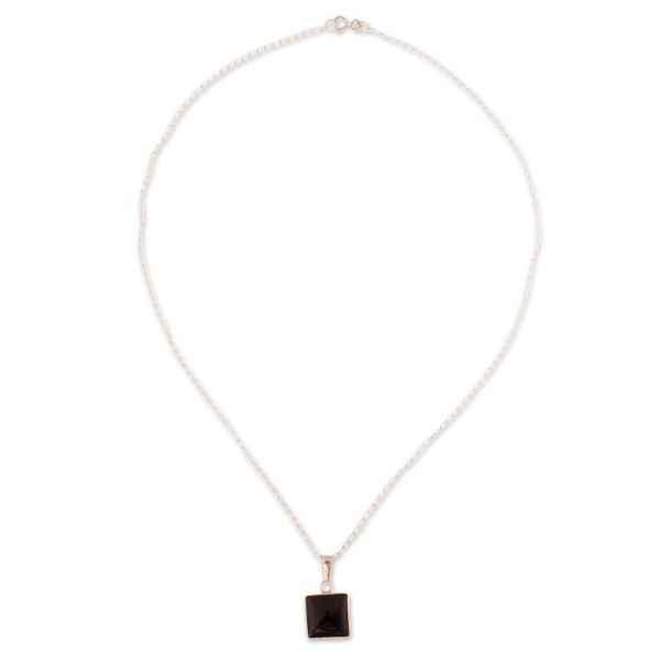 Alternate image for Polished Modern Natural Onyx and Angelite Pendant Necklace Dual Marvel
