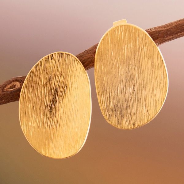 Alternate image for Textured Abstract 18k Gold-Plated Button Earrings from Peru Abstract Splendor