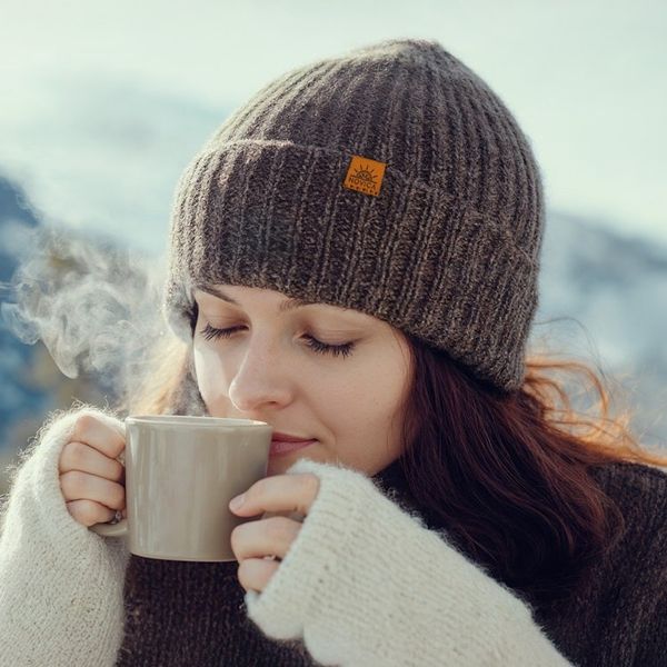 Alternate image for Alpaca and Wool Blend Knit Beanie Hat in Mushroom Brown Mushroom Age