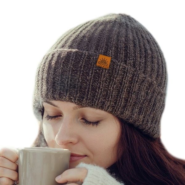 Alternate image for Alpaca and Wool Blend Knit Beanie Hat in Mushroom Brown Mushroom Age