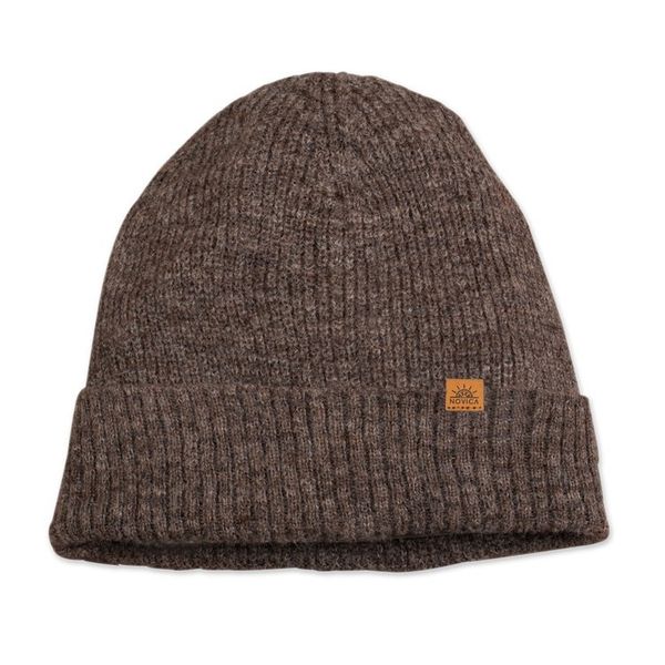 Alternate image for Alpaca and Wool Blend Knit Beanie Hat in Mushroom Brown Mushroom Age