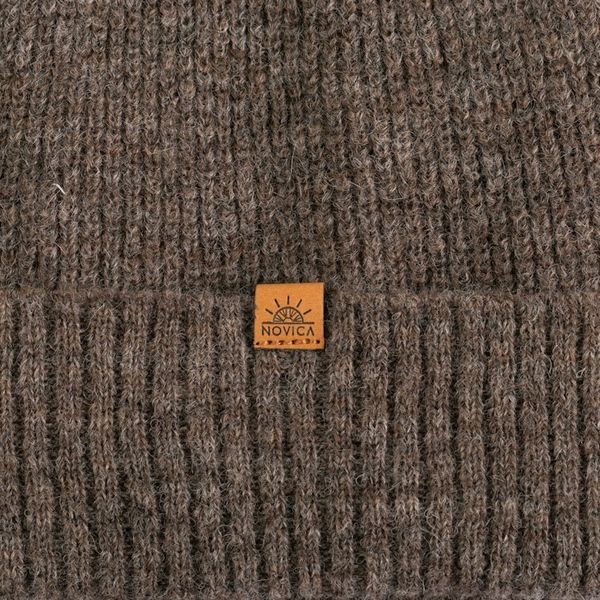 Alternate image for Alpaca and Wool Blend Knit Beanie Hat in Mushroom Brown Mushroom Age