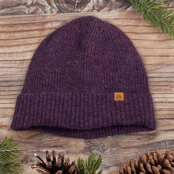 Alternate image for Alpaca and Wool Blend Knit Beanie Hat in Boysenberry Purple Boysenberry Age