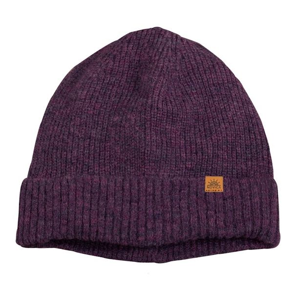 Alternate image for Alpaca and Wool Blend Knit Beanie Hat in Boysenberry Purple Boysenberry Age