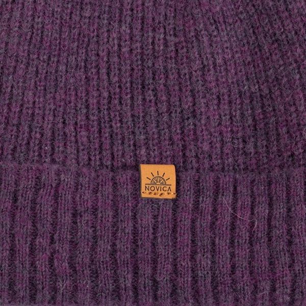 Alternate image for Alpaca and Wool Blend Knit Beanie Hat in Boysenberry Purple Boysenberry Age