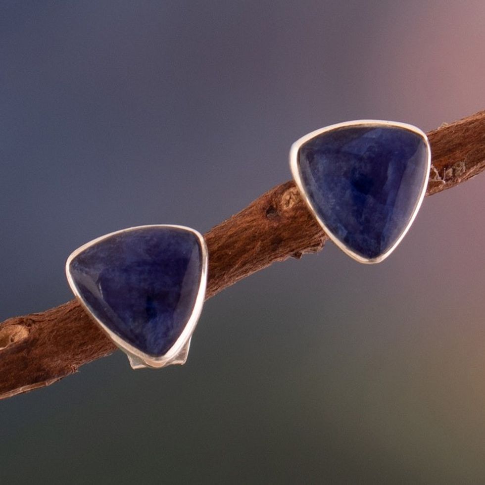 High-Polished Natural Sodalite Stud Earrings from Peru 'Serene Heroism'