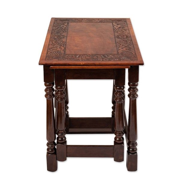 Alternate image for Set of 3 Handmade Classic Tornillo Wood and Leather Tables Regal Era