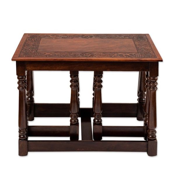 Alternate image for Set of 3 Handmade Classic Tornillo Wood and Leather Tables Regal Era