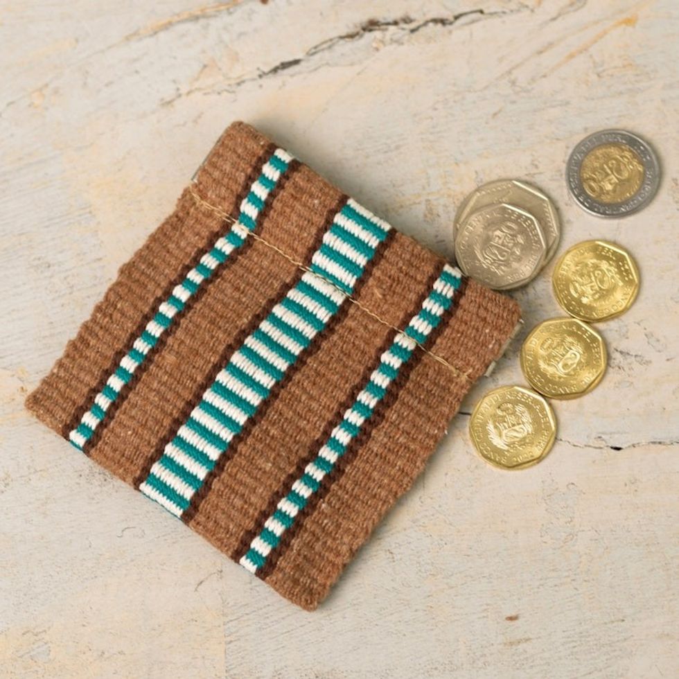 Striped Handwoven Cotton Coin Pouch with Snap Top Closure 'Raining on The Desert'