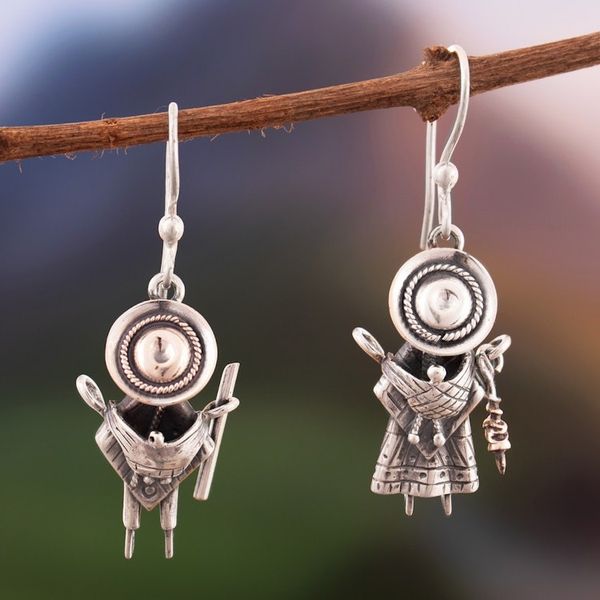 Alternate image for Abstract Andean Family Blackened Silver Dangle Earrings Cuzco Tenderness