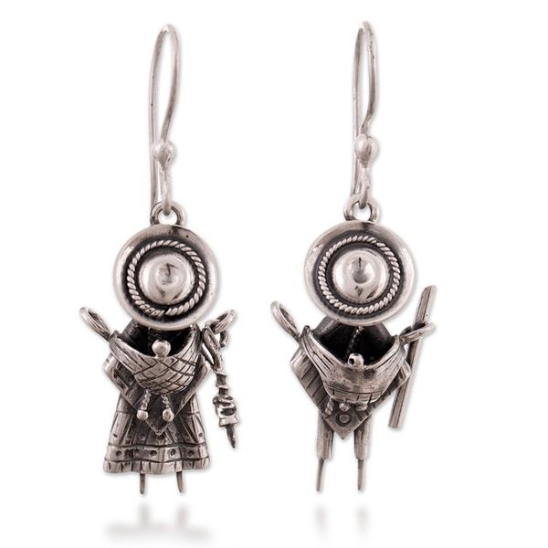 Alternate image for Abstract Andean Family Blackened Silver Dangle Earrings Cuzco Tenderness