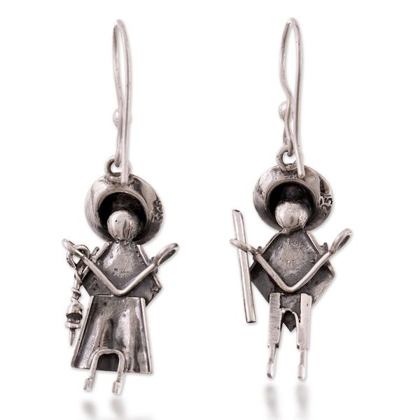 Alternate image for Abstract Andean Family Blackened Silver Dangle Earrings Cuzco Tenderness