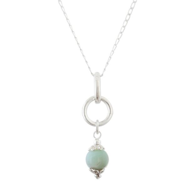Alternate image for Modern Silver Pendant Necklace with Andean Opal Stone Heart of the Andes