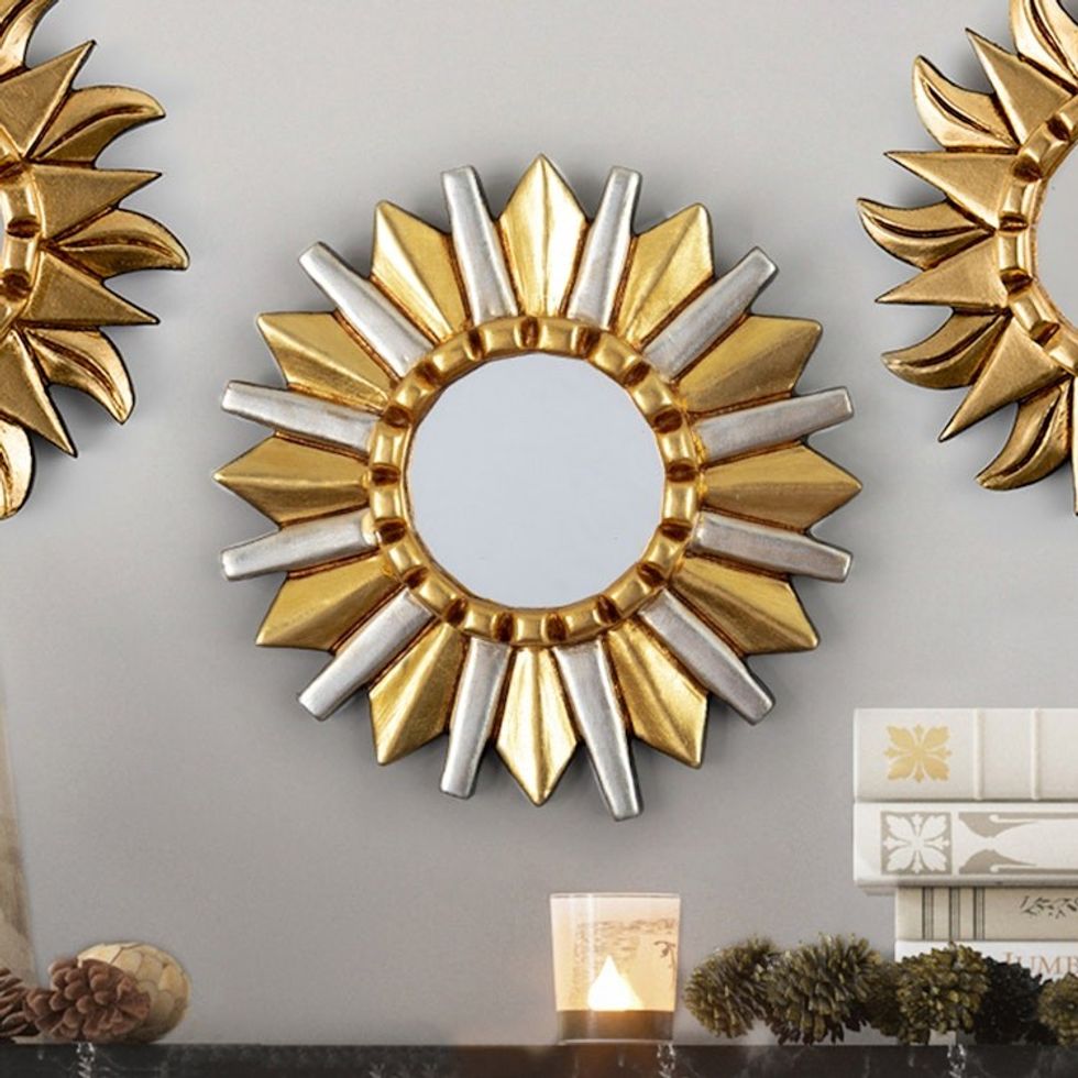 Antique Wood Star Wall Mirror with Bronze Aluminum Leaf 'Star'