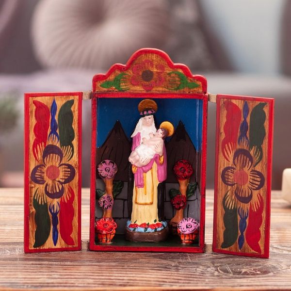Alternate image for Hand-Painted Wood and Ceramic Saint Rose of Lima Retablo Saint Rose