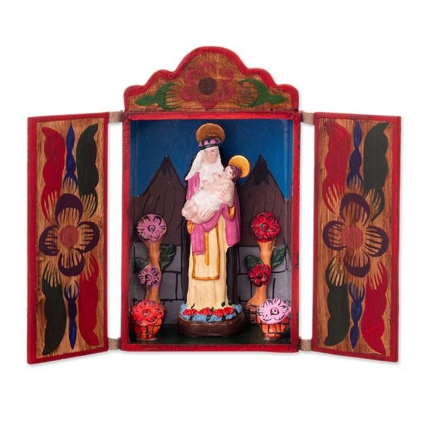 Alternate image for Hand-Painted Wood and Ceramic Saint Rose of Lima Retablo Saint Rose