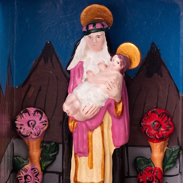 Alternate image for Hand-Painted Wood and Ceramic Saint Rose of Lima Retablo Saint Rose