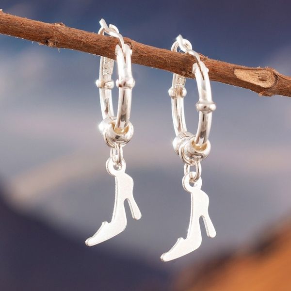 Alternate image for Sterling Silver Hoop Earrings with Dangling Heels Glamour Center