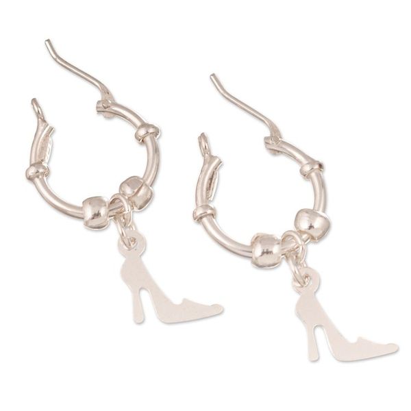 Alternate image for Sterling Silver Hoop Earrings with Dangling Heels Glamour Center