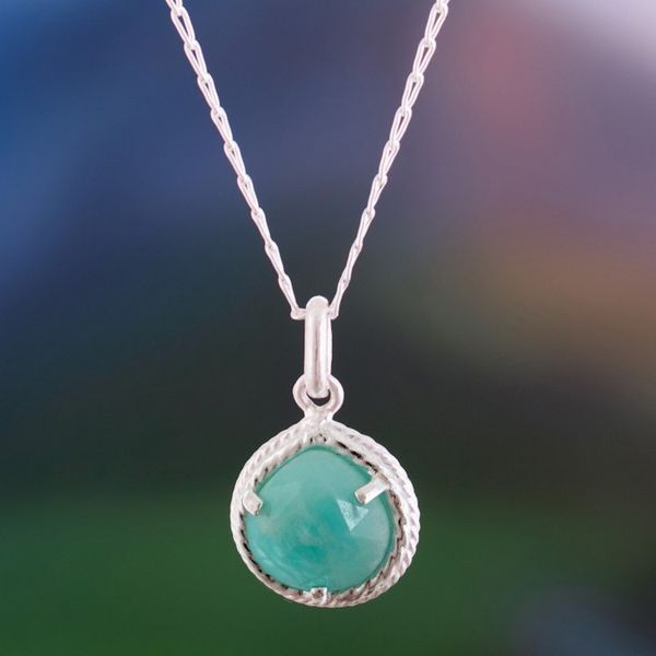 Alternate image for Sterling Silver Necklace with Faceted Amazonite Pendant Green Connection