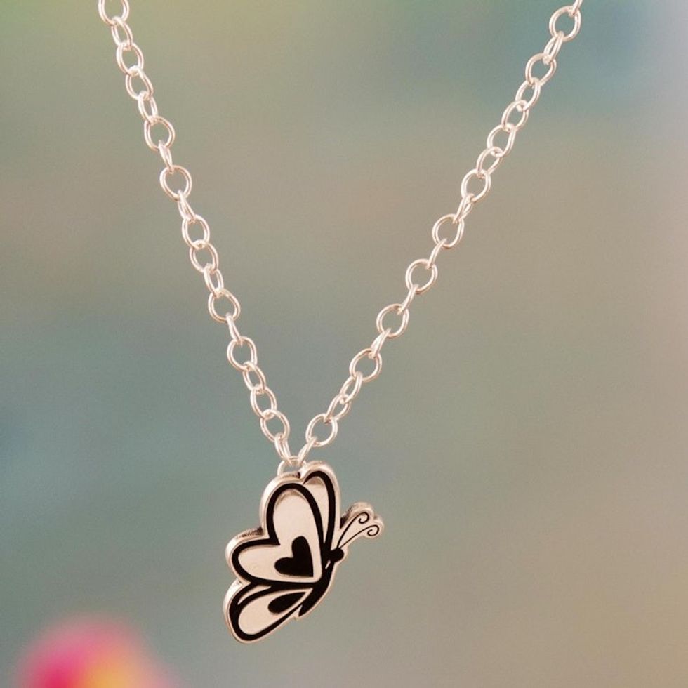 Sterling Silver Butterfly Pendant Necklace from Peru 'Soaring Butterfly'