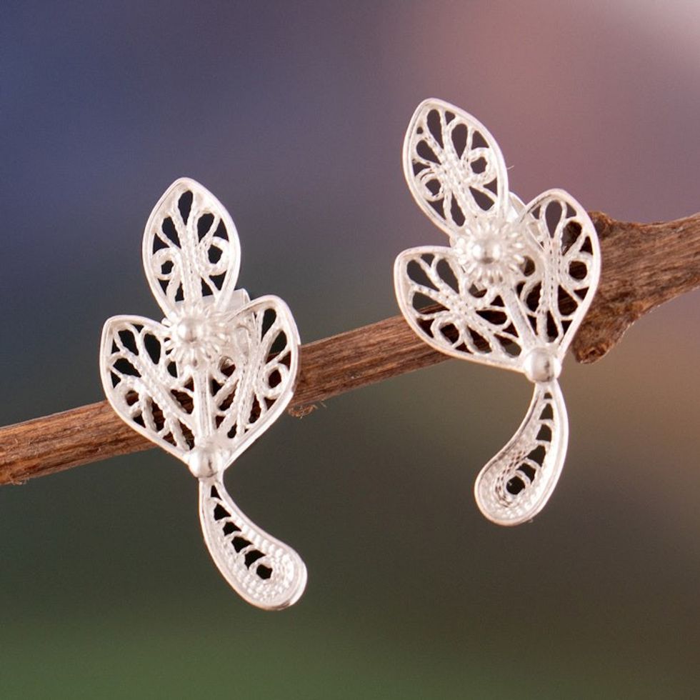 Spring-Themed Tradescantia Flower Filigree Button Earrings 'Paradise Tradescantia'